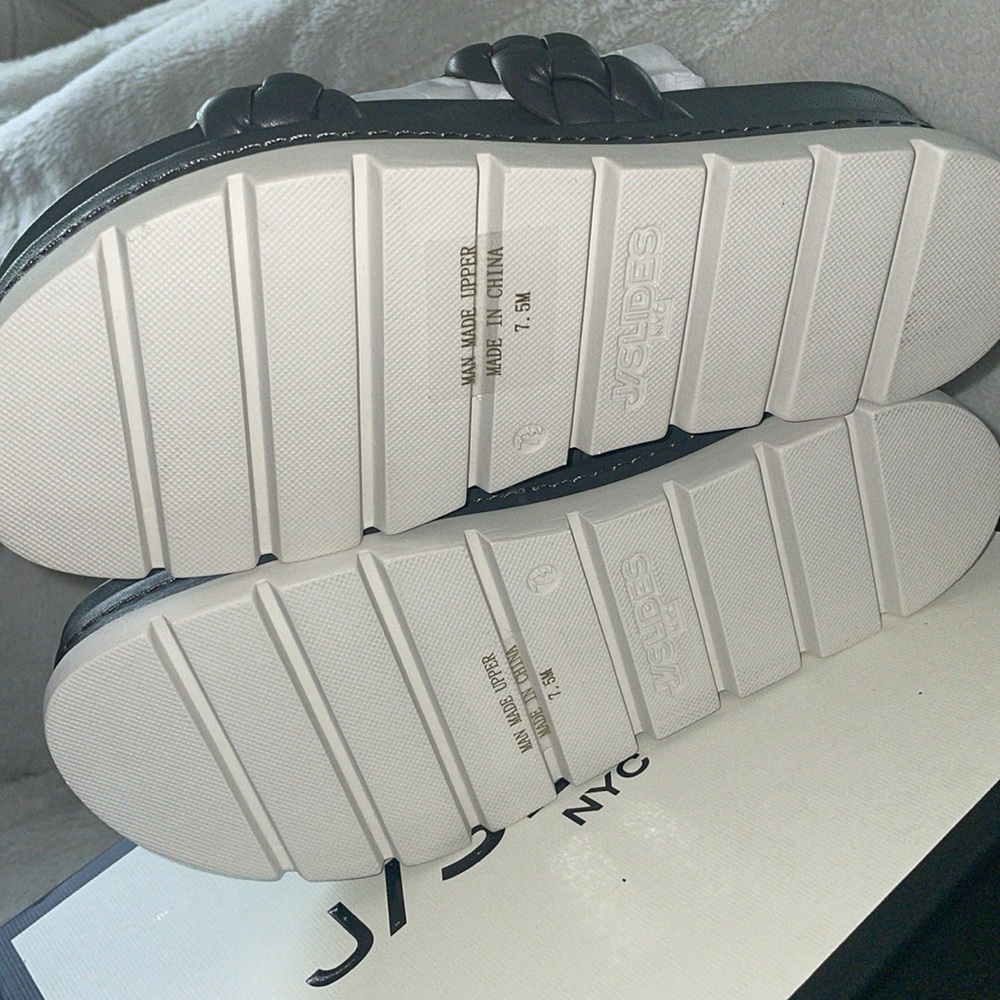 NWT J/SLIDES REESE Dark Grey Leather Woven Strap Sandal - Picture 16 of 16